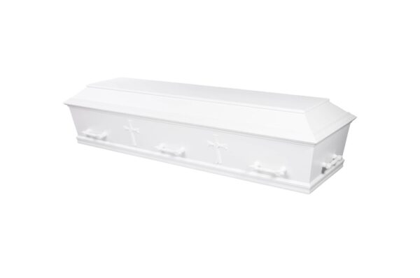 Traditionel hvid kiste med kors på siden (Ouvertyr D40AK)